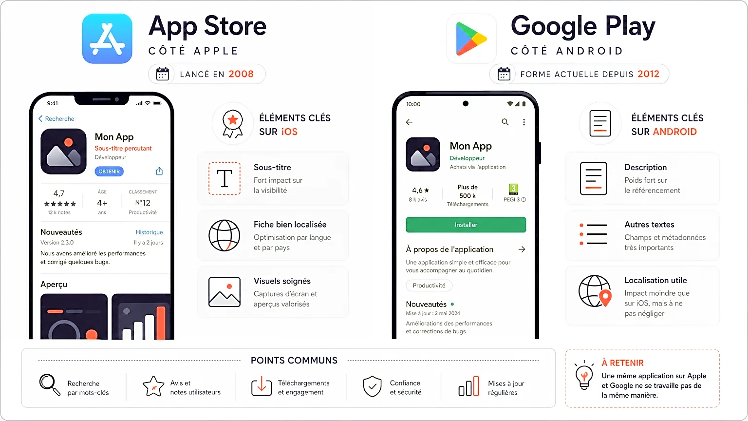 Graphique illustrant les différences entre App Store et Google Play