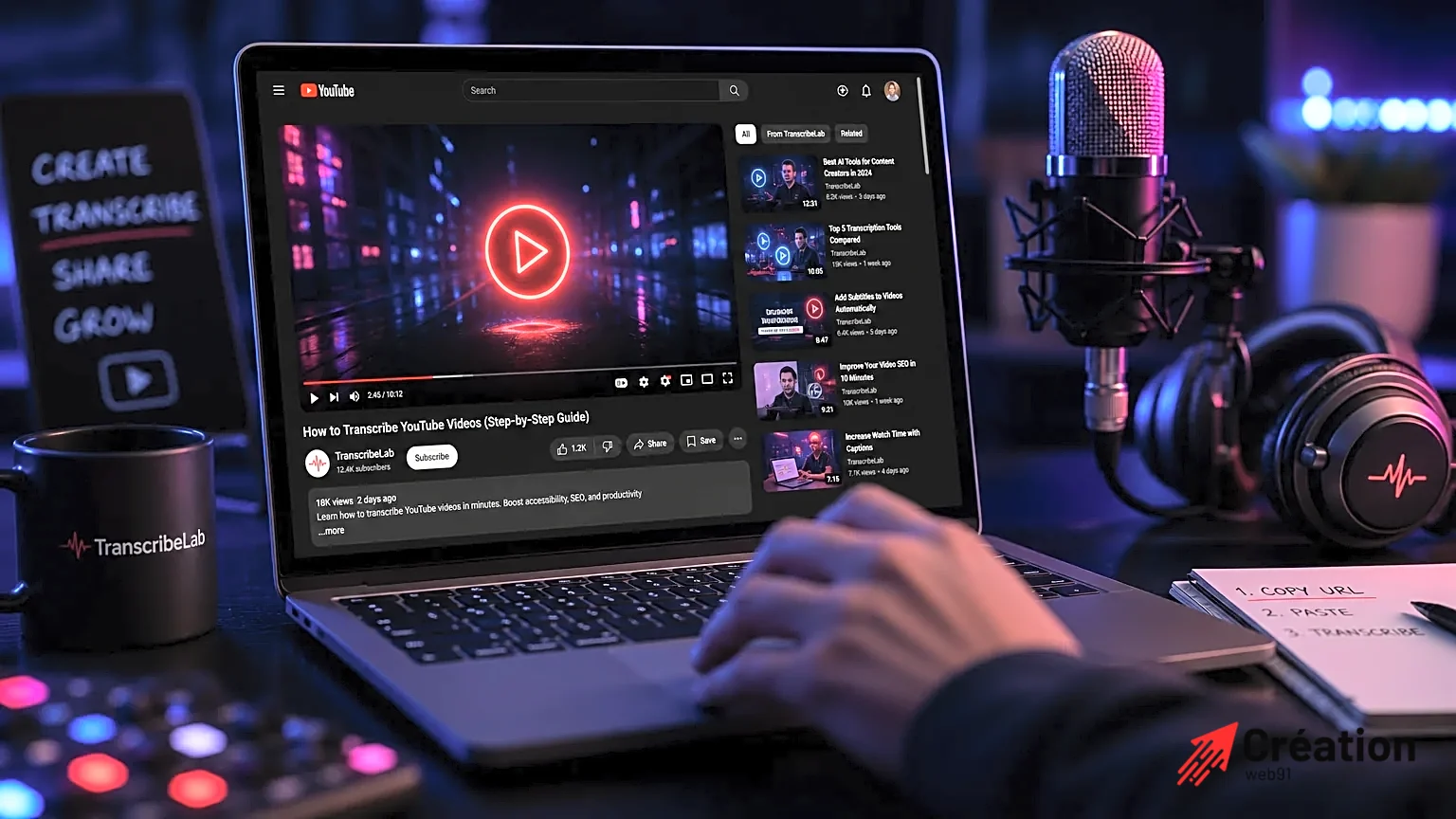 Ordinateur portable ouvert montrant une vidéo YouTube en lecture.