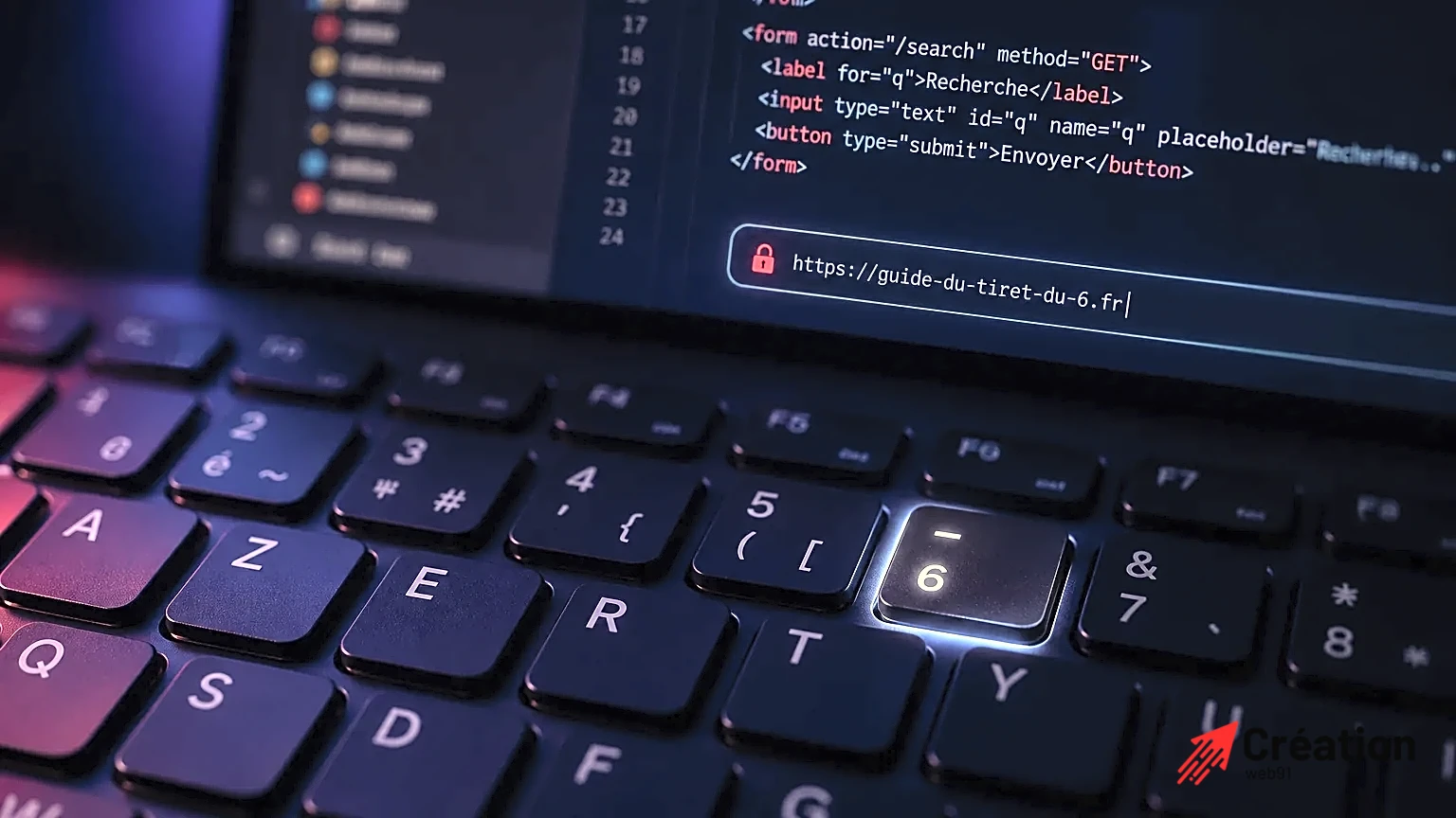 Gros plan sur la touche '6' d'un clavier Azerty