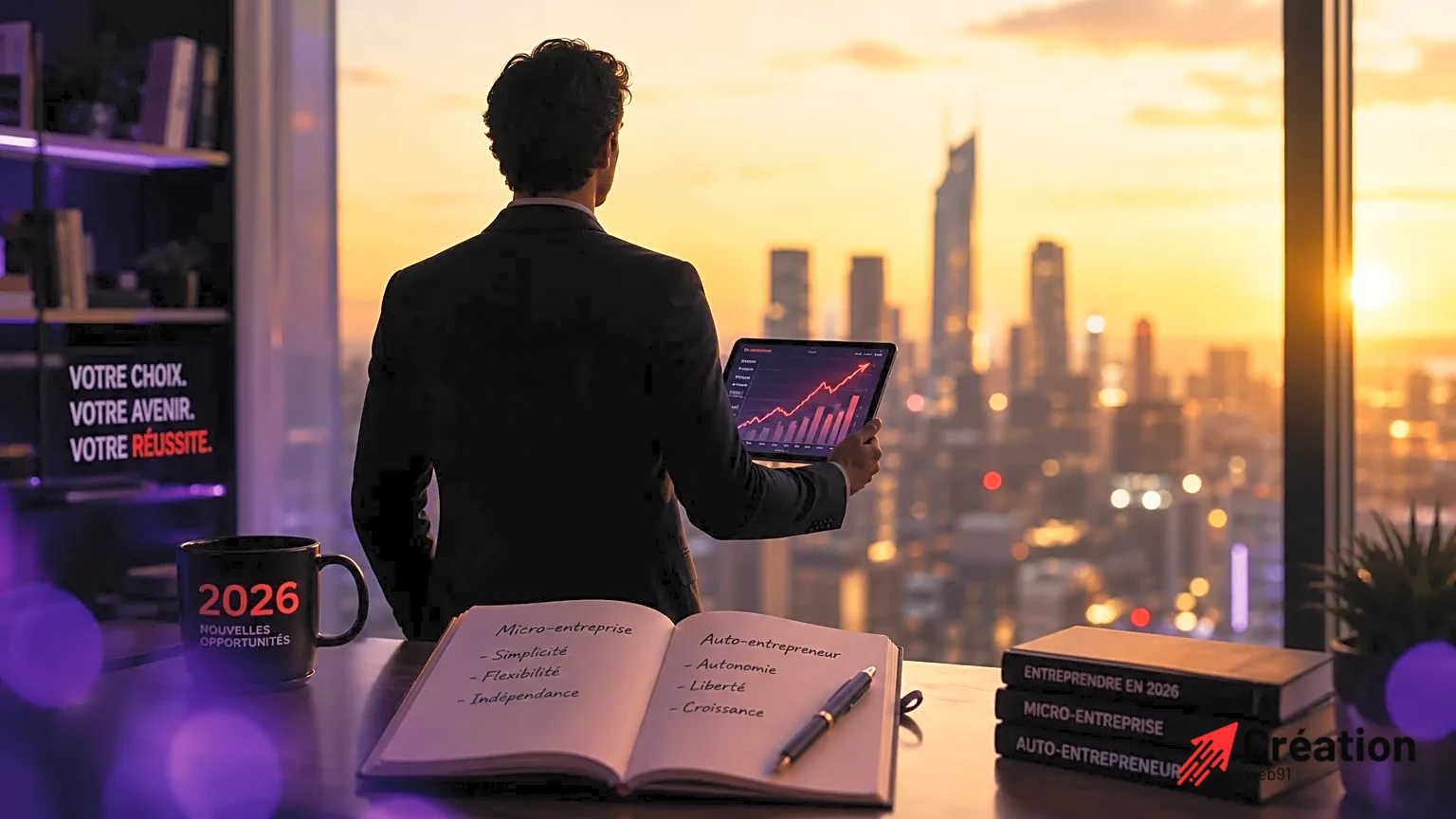 Silhouette d'un entrepreneur avec une tablette et un graph financier