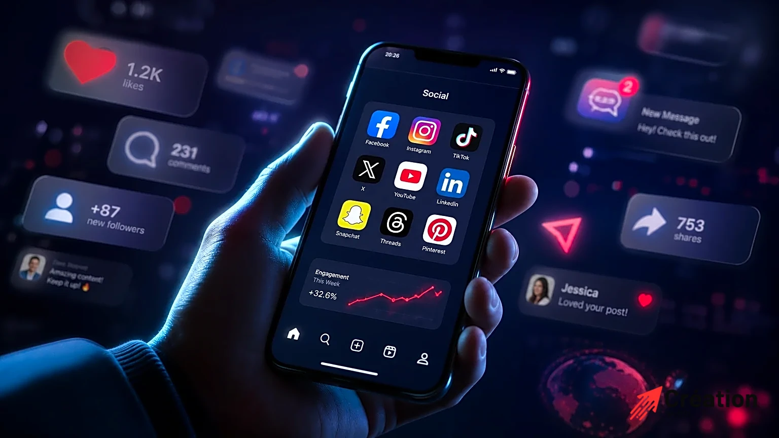 Smartphone avec icônes de réseaux sociaux colorées
